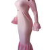  Sexy Bateau Neck Falbala Design Pink Velvet Ankle Length Dress