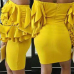  Sexy Bateau Neck Layered Ruffles Yellow Milk Fiber Mini Dress