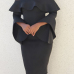  Sexy Bateau Neck Mandarin Sleeves Black Polyester Knee Length Dress