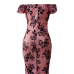  Sexy Bateau Neck Printed Pink Polyester Sheath Knee Length Dress