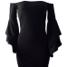 Sexy Bateau Neck Trumpet Sleeves Black Polyester Mini Dress