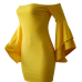 Sexy Bateau Neck Trumpet Sleeves Yellow Polyester Mini Dress