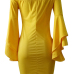  Sexy Bateau Neck Trumpet Sleeves Yellow Polyester Mini Dress