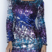  Sexy Boat Neck Backless Gradient Sequins Polyester Mini Dress
