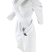  Sexy Deep V Neck Asymmetrical White Polyester Mid Calf Dress 