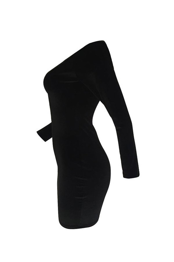  Sexy Deep V Neck Zipper Design Black Velvet Mini Dress