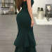  Sexy Dew Shoulder Falbala Design Green Polyester Ankle Length Dress