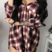  Sexy Dew Shoulder Plaids Printed Red Polyester Mini Slip Dress