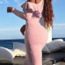  Sexy Hollow-out Falbala Design Pink Polyester Sheath Knee Length Dress