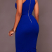  Sexy Hollow-out Zipper Design Blue Healthy Fabric Sheath Mid Calf Dress
