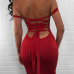  Sexy Lace-up Hollow-out Red Milk Fiber Sheath Knee Length Dress