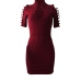  Sexy Mandarin Collar Hollow-out Wine Red Polyester Mini Dress