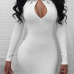  Sexy Mandarin Collar Hot Drilling Decorative Hollow-out White Healthy Fabric Mini Dress