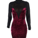  Sexy Round Neck Backless See-Through Wine Red Polyester Sheath Mini Dress