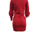  Sexy Round Neck Falbala Design Wine Red Polyester Mini Bodycon Dress