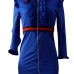  Sexy Round Neck Fold Design Blue Polyester Zipped Dress