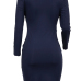  Sexy Round Neck Hollow-out Blue Healthy Fabric Sheath Knee Length Dress