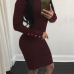  Sexy Round Neck Hollow-out Jujube-red Cotton Blend Sheath Mini Dress