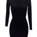  Sexy Round Neck Lace-up Hollow-out Black Polyester Knee Length Dress