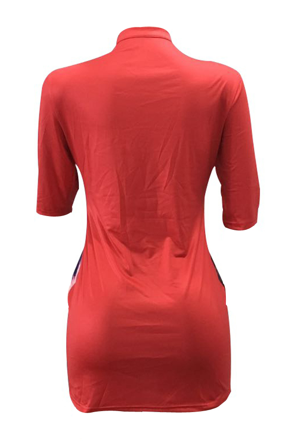  Sexy Round Neck Lace-up Hollow-out Red Milk Fiber Sheath Mini Dress
