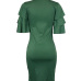  Sexy Round Neck Ruffle Sleeves Green Polyester Knee Length Dress