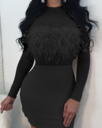  Sexy Round Neck See-Through Black Polyester Sheath Knee Length Dress
