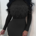  Sexy Round Neck See-Through Black Polyester Sheath Knee Length Dress