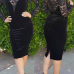  Sexy Round Neck See-Through Black Velvet Knee Length Dress