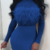  Sexy Round Neck See-Through Blue Polyester Sheath Knee Length Dress