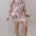  Sexy Round Neck Sequins And Fur Decoration See-Through Rose Gold Polyester Mini Dress