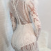  Sexy Round Neck Sequins And Fur Decoration See-Through White Polyester Mini Dress