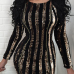  Sexy Round Neck Sequins Decoration Gold Polyester Mini Bodycon Dress