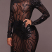  Sexy See-Through Gauze Patchwork Black Sequined Sheath Knee Length Dress