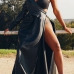  Sexy Show A Shoulder Asymmetrical Design Black PU Ankle Length Dress