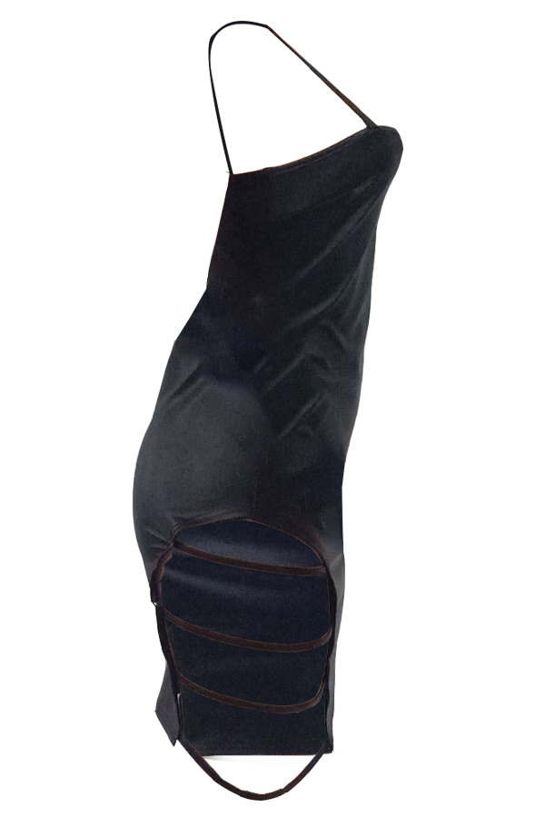  Sexy Sleeveless Hollow-out Black PU Mini Slip Dress
