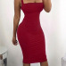 Sexy Square Neck Backless Lace-up Red Polyester Mid Calf Dress