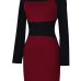  Sexy Square Neck Patchwork Wine Red Polyester Mini Dress