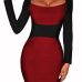  Sexy Square Neck Patchwork Wine Red Polyester Mini Dress