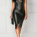  Sexy Square Neck Zipper Design Black PU Knee Length Dress