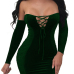  Sexy Strapless Lace-up Hollow-out Green Velvet Mini Dress