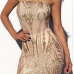  Sexy Strapless See-Through Sequins Decoration Gold Polyester Knee Length Dress(Without Subcoating)