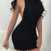  Sexy Turtleneck Backless Black Knitting Mini Dress