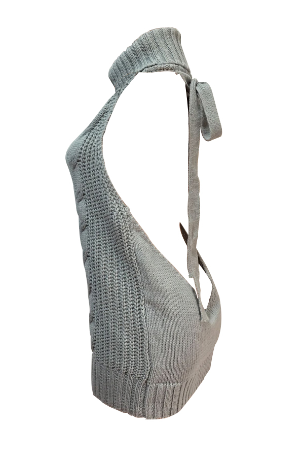  Sexy Turtleneck Backless Grey Knitting Mini Dress