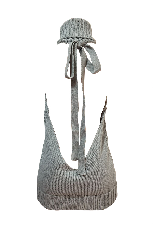  Sexy Turtleneck Backless Grey Knitting Mini Dress