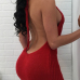  Sexy Turtleneck Backless Red Knitting  Mini Dress