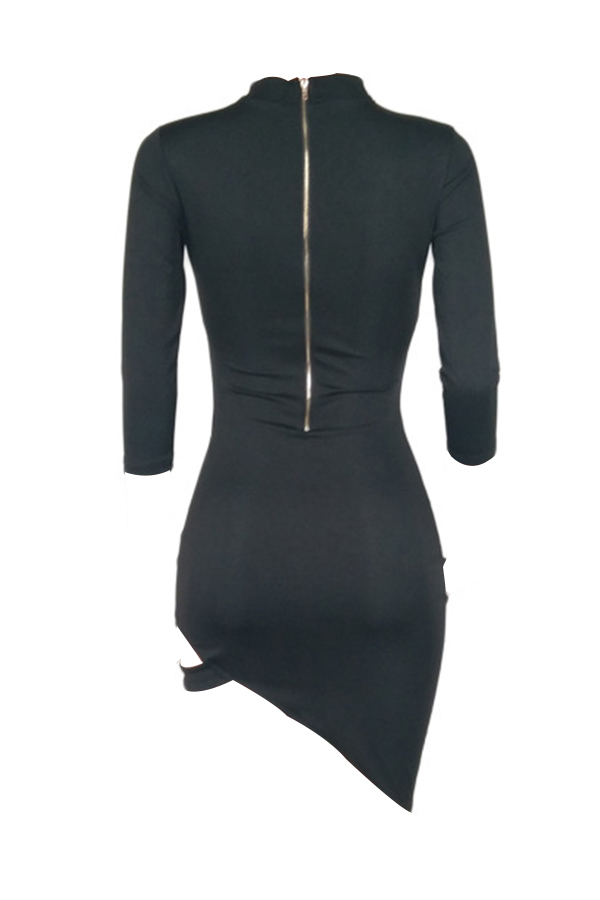  Sexy Turtleneck Hollow-out Black Polyester Mini Dress