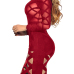  Sexy Turtleneck See-Through Hollow-out Wine Red Polyester Knee Length Dress