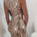  Sexy U Neck Feather And Sequins Decoration Gold Polyester Sheath Mini Dress
