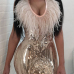  Sexy U Neck Feather And Sequins Decoration Gold Polyester Sheath Mini Dress
