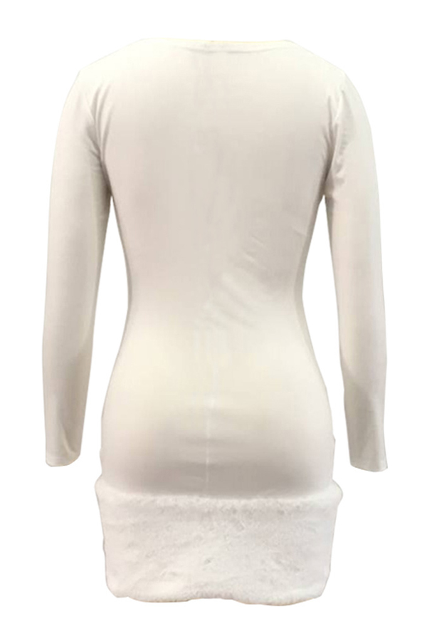  Sexy U Neck Patchwork White Healthy Fabric Mini Dress